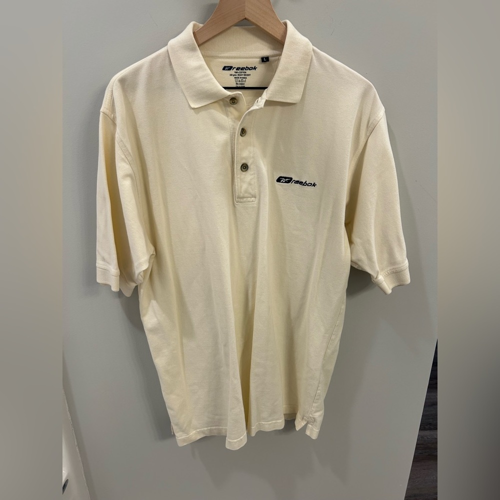 Vintage Reebok Polo Shirt | Size L | Cream/Off-White